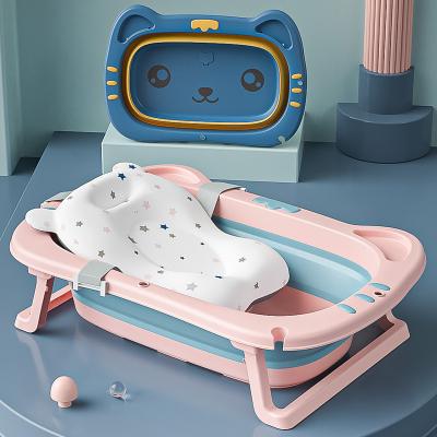 China Plastic Portable Foldable Baby Tub Safe Comfortable Cartoon Plastic Non-slip Tub Can Sit and Lie in Newborn Baby Tub for sale