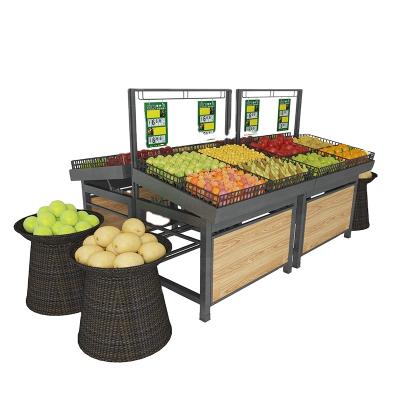 China Double-sided wooden fruit shelves fruit and vegetable shelf fruit store shelf for sale