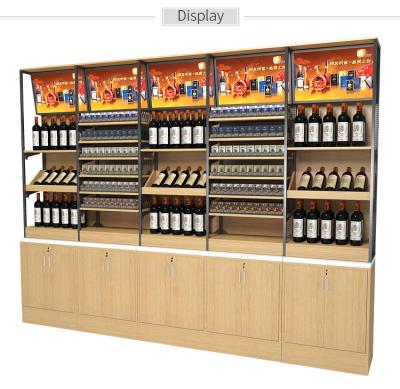 China Single Sided Customize Slat Wall Display Rack Wood Adjustable Cigarette Showcase Cabinet For Shop for sale