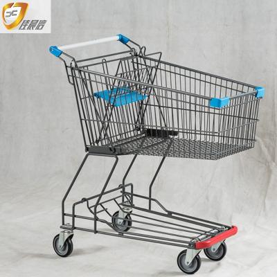 China Eco-friendly 4 Wheel Supermarket Chrome Supermarket Grocery Cart Geaman Heavy Duty Shopping Trolley for sale