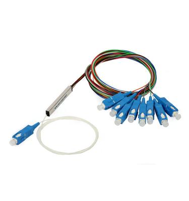 China Mini Connector 1X8 Factory Direct Model FTTH Fiber Optic Splitter Steel Tube With SC / UPC for sale