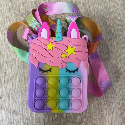 China 2022 Multifunctional Unicorn Cross Bag Change Backpack School Toy Lovely Cartoon Silicone Bubble Girl Mini Toy Anti-presuress for sale