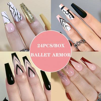 China 24pcs/box Artificial Acrylic Ballet Design False Nail Tip Press On Nail Design Manicure Accessory for sale