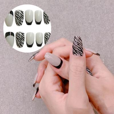 China 24 Pcs French/Artificial Nails Set Leopard Print Acrylic False Nail Tips Press On Nails Designs Manicure Accessory Supplies for sale