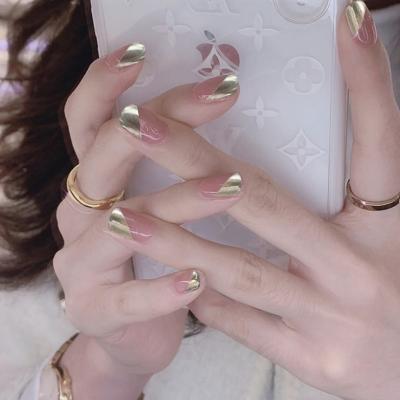 China 24 Pcs French / Artificial Nails Set Acrylic Gold French False Nail Tips Press On Nails Designs Manicure Accessory Supplies for sale