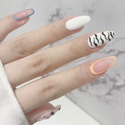 China Design 24 Pcs / Set Zebra-Stripe Artificial Nails Acrylic False Nail Tips Press On Nails Manicure Accessory Supply for sale