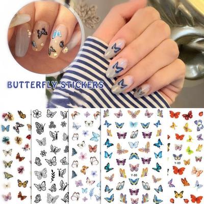 China 1 x Nail Art Decorations Manicure Accessory Waterproof Self Adhesive Paper Butterfly 3D Decals Sheet Colorful Nail Sticker Design for sale