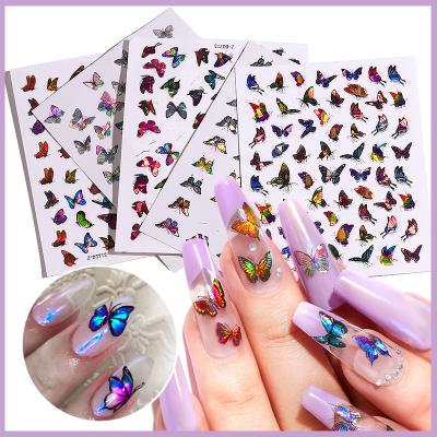 China 1 Sheet 3D Laser Butterfly Design Nail Sticker Decals Waterproof Self Adhesive Paper Art Decorations Manicure Accessories for sale