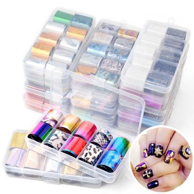 China Nail Art Decorations Mixed 10 Covers Nail Art Gel Polish Design Manicure Decoration Accessories Transfer Foil Sticker Decals Laser Starry Sky Nail for sale