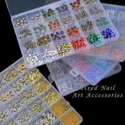 China Bowknot/Bear/Butterfly/Pearl 24 Grids Mix 3D Charm Nail Art Decoration Butterfly Alloy Diamond Jewelry Manicure Design Accessory Supply Crystal Bear Bowknot for sale