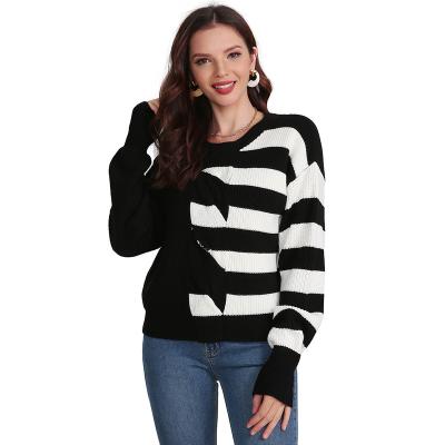 China Anti-Wrinkle Hot Sale Casual Black And White Striped Loose Computer Sweater Cheap Price OED Custom Knitting Sweater for sale