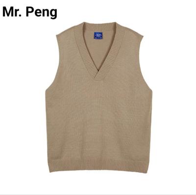 China Anti-wrinkle vest soft v-neck knitted new fashion korean knitwear unisex sweater computer knitted pullover solid sleeveless sweater for sale