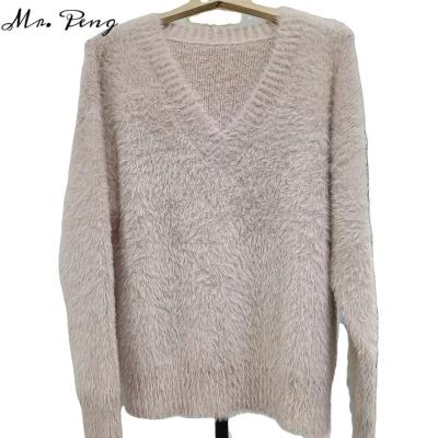 China Women's Casual V-Neck Sale Anti-Wrinkle Pattern Warm Solid Thick Sweaters Thick Warm Sweaters for sale