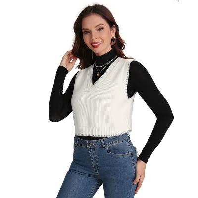 China Anti-wrinkle high quality cotton solid pattern crop computer knit thick sweater v-neck knit vest sweater OEM&ODM for sale