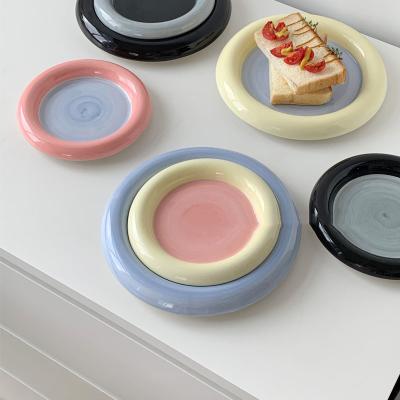 China SYL Viable Wholesale Korean hand-painted chubby dessert cake fruit dish milk fufu storage dish breakfast tray jewelry tray for sale