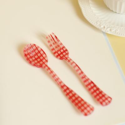 China SYL Statistical Ins Style Plaid Plastic Striped Flower Spoon Cake Dessert Tableware Acrylic Photo Props for sale