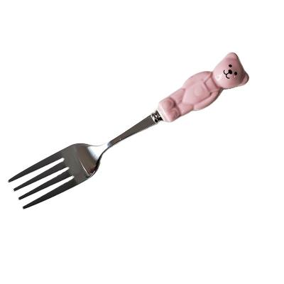 China SYL stainless steel dessert spoon cute dinner fruit fork INS color bear Korean rice spoon viable processing for sale