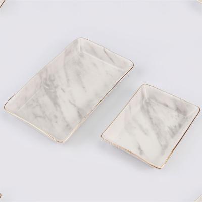 China Luxury Europe Ceramic Makeup Jewelry Display Dish Tray Marble Pattern Rectangle Key Dish Holder Table Decoration for sale