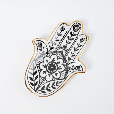 China Small Tray Hamsa Hand Plates Crafts Jewelry Display Decoration Europe Jewelry Dish Luxury Ceramic Trinket for sale