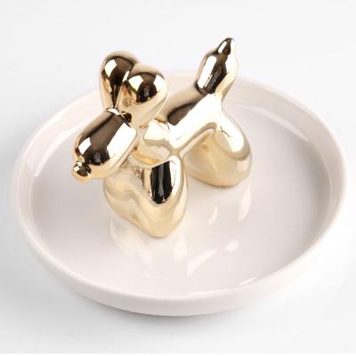 China Luxury Gold European Bulldog Jewelry Display Dog Balloon Ring Tray Creative Gifts Home Decor Accessories Stand for sale