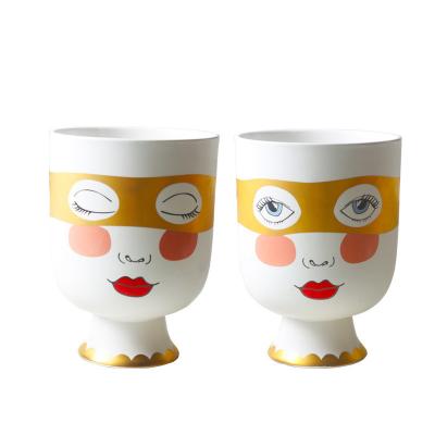 China Art Decor SYL Double-faced Soft Matte Vase European Ceramic Gold Floral Porch Flower Arrangement Home Decoration for sale