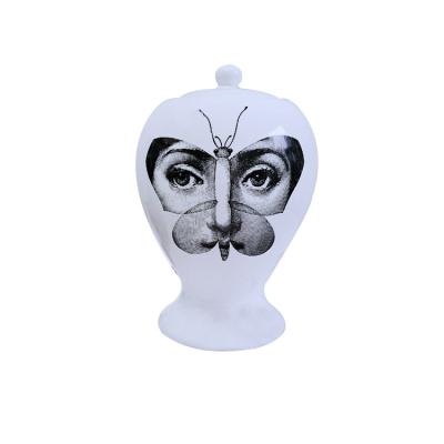 China Wholesale Viable Modern White Ceramic Chinese Porcelain Human Face Decorative Storage Jars Bottles And Jars With Lid for sale