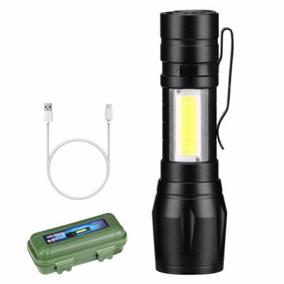 China Camping Rechargeable USB T6 +COB LED Handle Led Flashlight High Power Led Torch Tactical Light Aluminum USB Mini Flashlight for sale