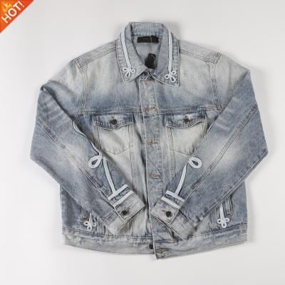 China Custom White Standard Logo Pattern Blue Cotton Lining Denim Jacket Women Jean Denim Coat Ladies Bike Jackets Viable Woman Short Clothing for sale