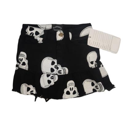 China Summer sale denim fabric high waist short skirt fashion skull print waterproof denim short skirt girls for sale