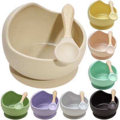 China BPA Free Silicone Baby Feeding Set Non-Slip Dish Waterproof Baby Feeding Silicone Bowl Tableware Baby Products Baby Feeding Set for sale