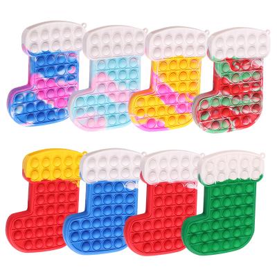 China 2022 Promotion Christmas Tree Stocking Snowflake Buster Gloves Bumps Squeeze Game Board Office Toys Silicone Bubble Buster Sensory Toys for sale