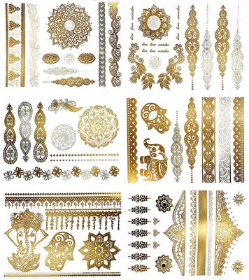 China New Custom Body Temporary Tattoo Gold Silver Foil Tattoos Gold Inspired Temporary Metallic Tattoo for sale