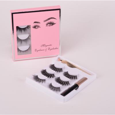 China Private Label 3D Vegan False Mink Lashes Kit Natural Soft Magnetic False Eyelashes Set With Eyeliner for sale