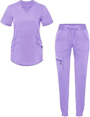 China CVC Women's Medical Uniform 2 Pockets Hospital Nurse Scrub Tops Hospital Pants Women Medical Uniforms Scrub Sets for sale