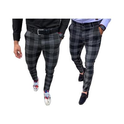 China High Quality Custom Made Plaid Pants Anti-Wrinkle Pants Mens Mid Waist Polyester Cotton Interlock Jogger Pencil Pants Mens Trousers for sale