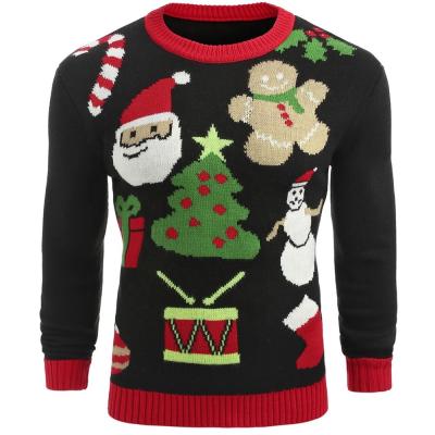 China New Winter Christmas Anti-Wrinkle Stock Round Neck Jacquard Men Sweater Santa Claus Stylish Casual Pullover Sweaters for sale