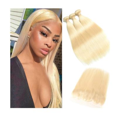 China Silky Straight Wave Wholesale 613 Blonde Hair Weave Bundles Brazilian Virgin Hair 613 Bundles With HD Lace Headband Closure for sale