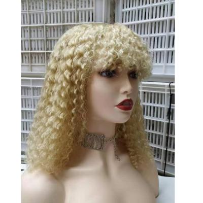 China Machine Made Wave 613 Silky Straight Virgin Human Hair Full Wig Curly Wig With Bangs for sale