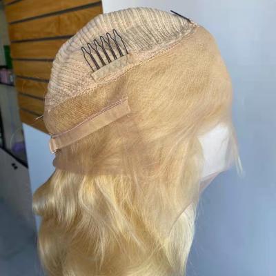 China Deep Wave 360 ​​613 Glueless Virgin Blonde Virgin Hair Glueless Human Hair Lace Wig Transparent Wig for sale