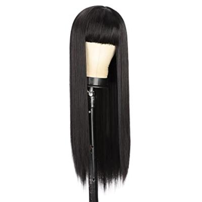 China Silky Straight Wave Hair Wigs With Bangs Straight Natural Black Color Brazilian Hair Wigs For Women Full Machine Made Wig for sale