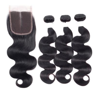 China Hot Selling Male Curly Virgin Cuticle Aglined Human Hair Bundles With Lace Closure Body Wave for sale