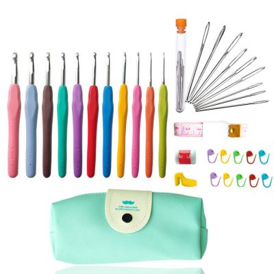 China DIY Craft Crochet Set TPR Soft Handle Aluminum Knitting Hook 11pcs Crochet DIY Yarn Tool Hook Knitting Set for sale