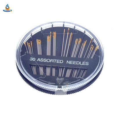 China DIY 30pcs Gold Tailed Hand Sewing Disc Needle Sewing Set Black Household Box for sale