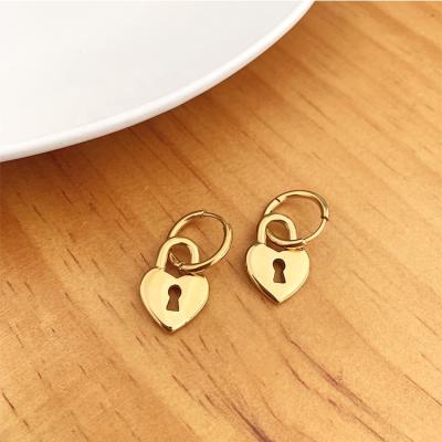 China CLASSIC CLASSIC Stainless Steel 14k Gold Plated Heart Lock Huggie Hoop Earrings For Women for sale