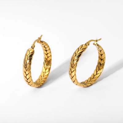 China CLASSIC 18k stainless steel vacuum plating gold plated wheat shape hoop earrings for women for sale