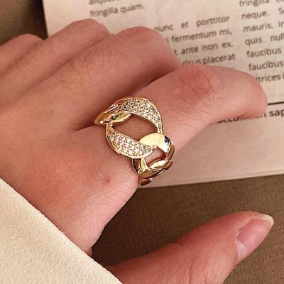 China CLASSIC CLASSIC 14K Gold Plated Stainless Steel Free Size Zircon Ring For Women Jewelry Gift Resizable For Girls for sale