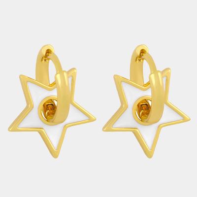 China CLASSIC 2021 New Designer Real 18k Gold Plated AAA Zircon Enamel Star Huggie Circle Brass Earrings For Women Luxury Jewelry for sale