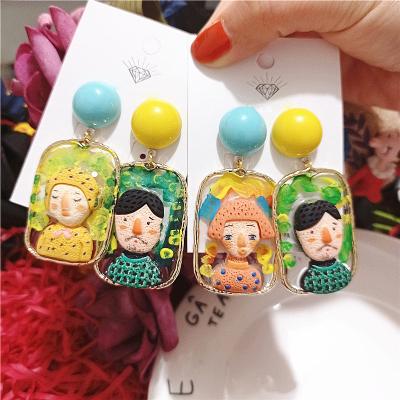 China CLASSIC Ethnic Wacky Cute Cartoon Indian Dolls Handmade Hand Painted Drop Earrings For Women for sale