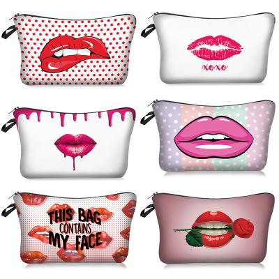 China Durable Cute Small Makeup Bag Toiletry Pouch Waterproof Cosmetic Bag With Lipstick Patterns for sale