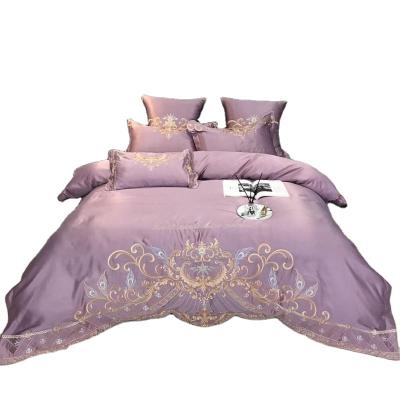 China Nondisposable Embroidery Exquisite Design Silk Bedding Set Sheet With Duvet Cover for sale